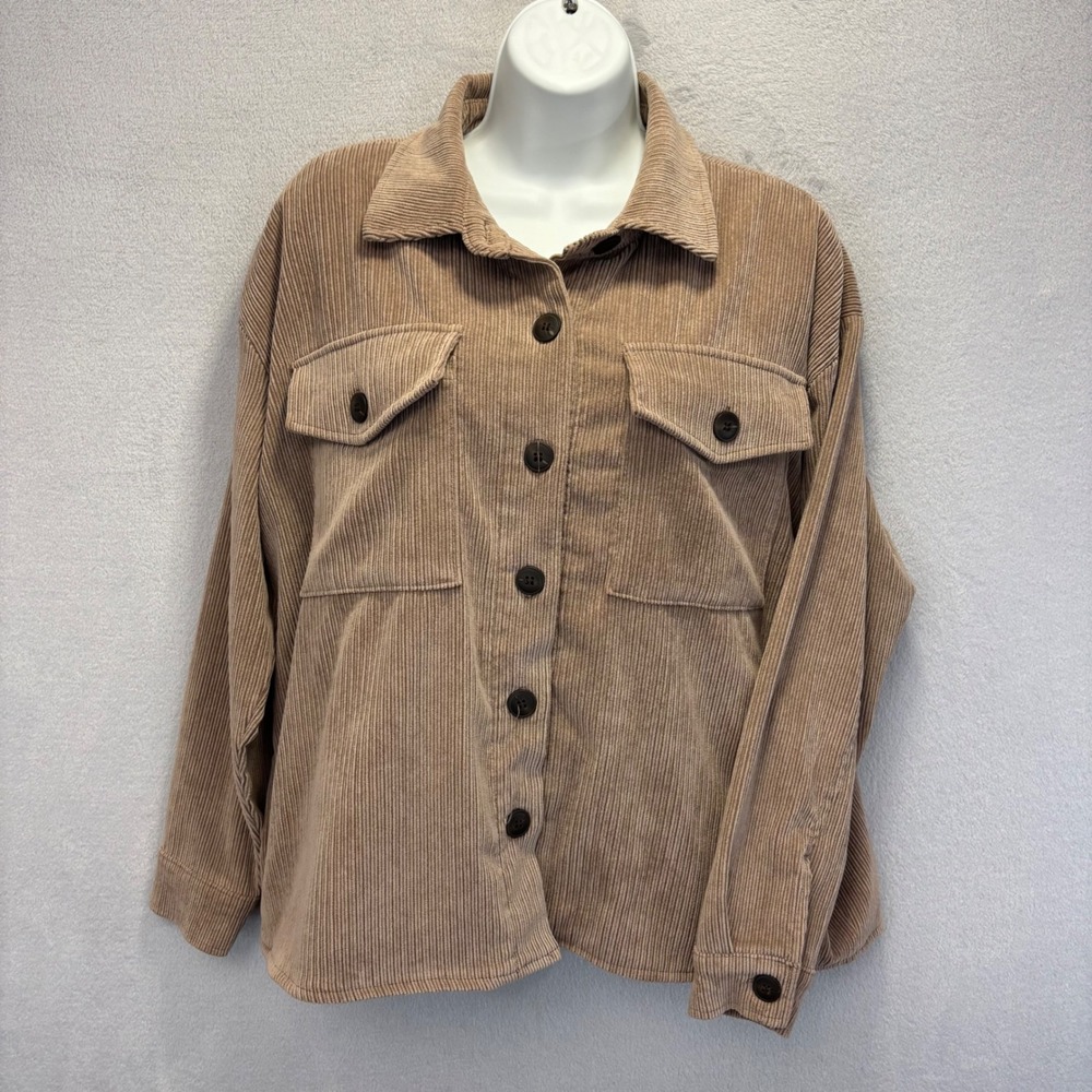 Ci Sono Sherpa Lined Corduroy Shacket Women Small Tan Button Up Jacket Cozy